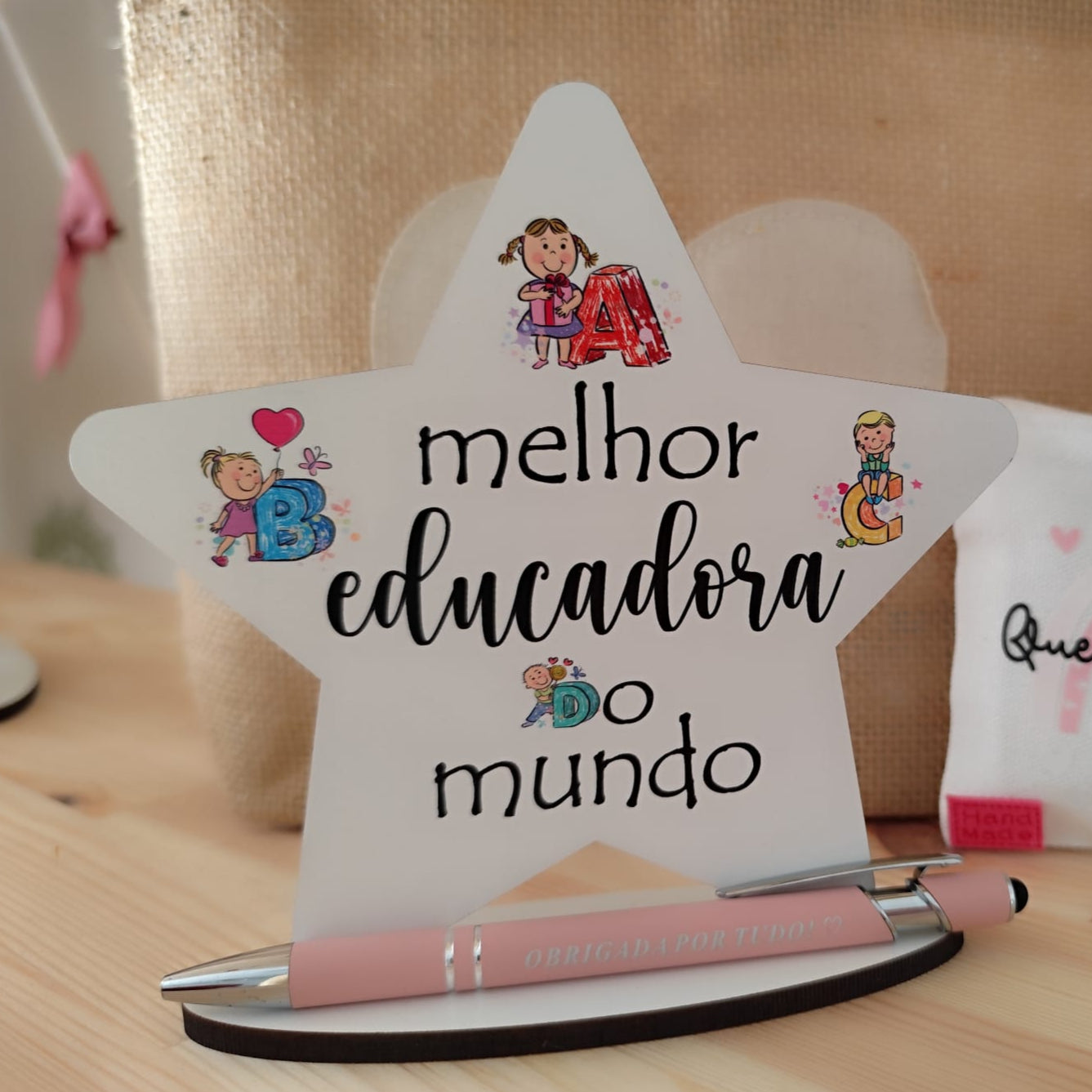 Troféu c/ Caneta Personalizada/ Educadora/ Professora/ Auxiliar