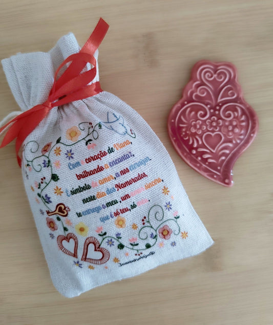 Conjunto coração de Viana em Cerâmica com Saquinho
