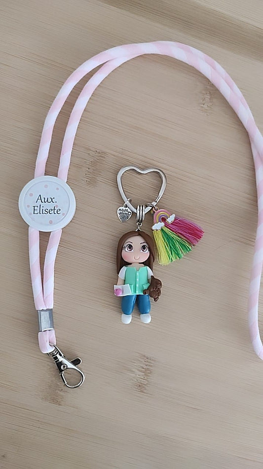 Porta-Chaves de Fita para o Pescoço c/ Bonequinha Personalizada